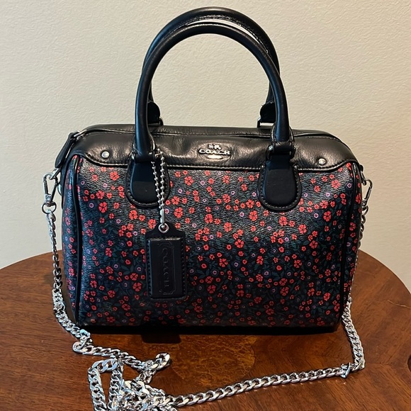 Coach   Mini Bennett Satchel  Small floral design/black leather F59445 Crossbody - Picture 1 of 17